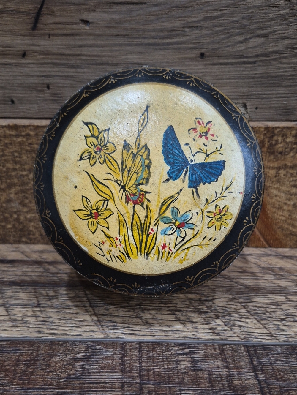 Vintage ISCO Handpainted Butterfly Lacquered Paper-Mache Coaster Set With Box